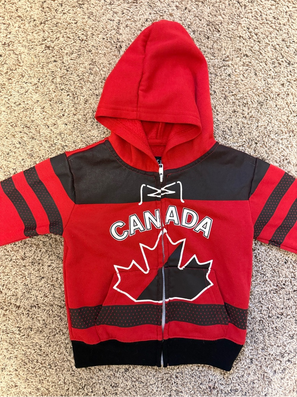 Peepin&Creepon Kids Red & Black Canada Hoodie Zip-Up Sweatshirt